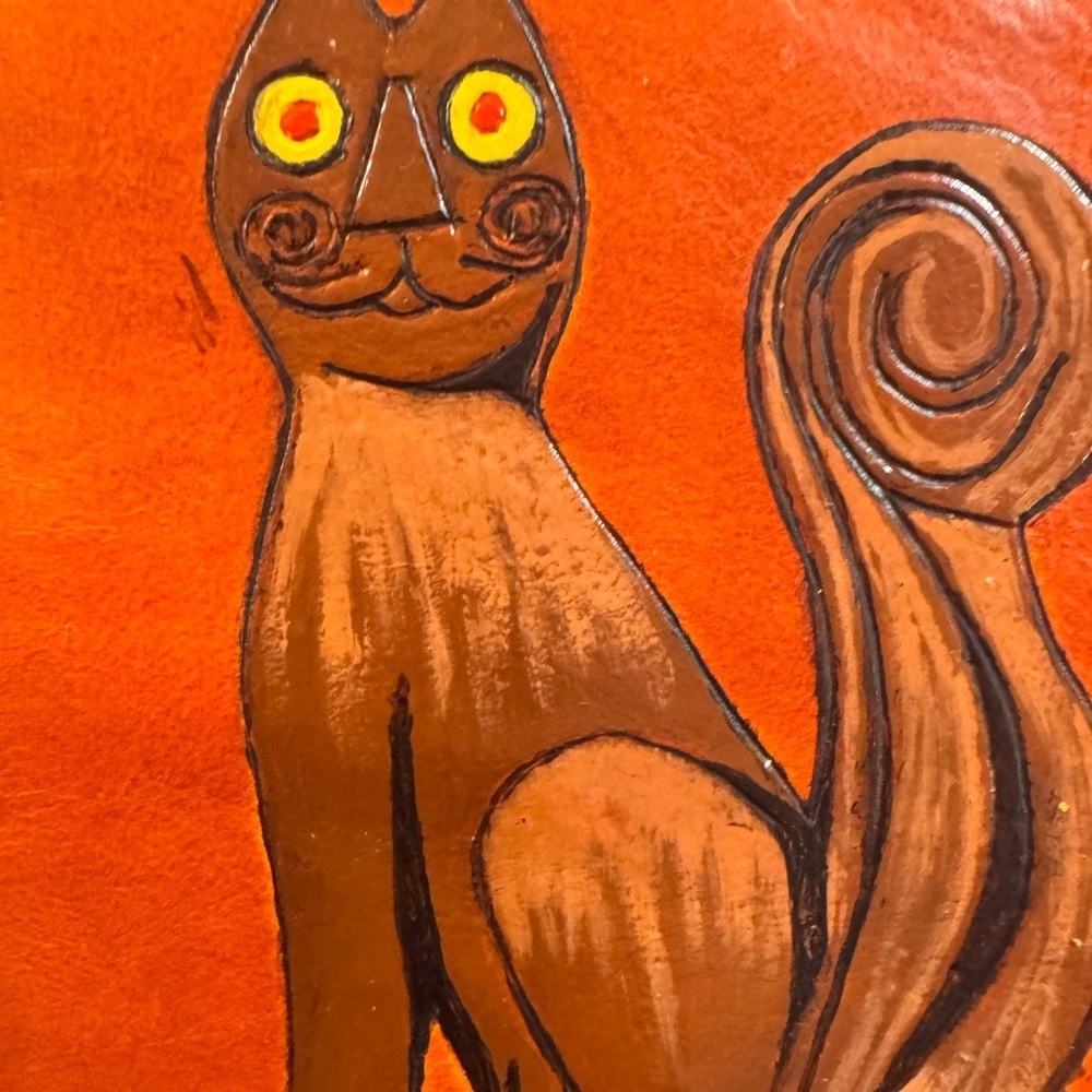 Handmade Brown Leather Cat Design Crossbody Bag - Picture 2 of 9